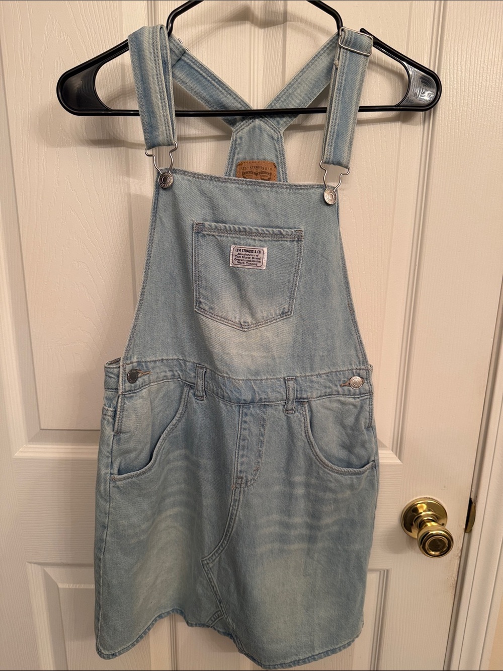 Levi's Light Blue Denim Overalls Dress with Front Bib Pocket